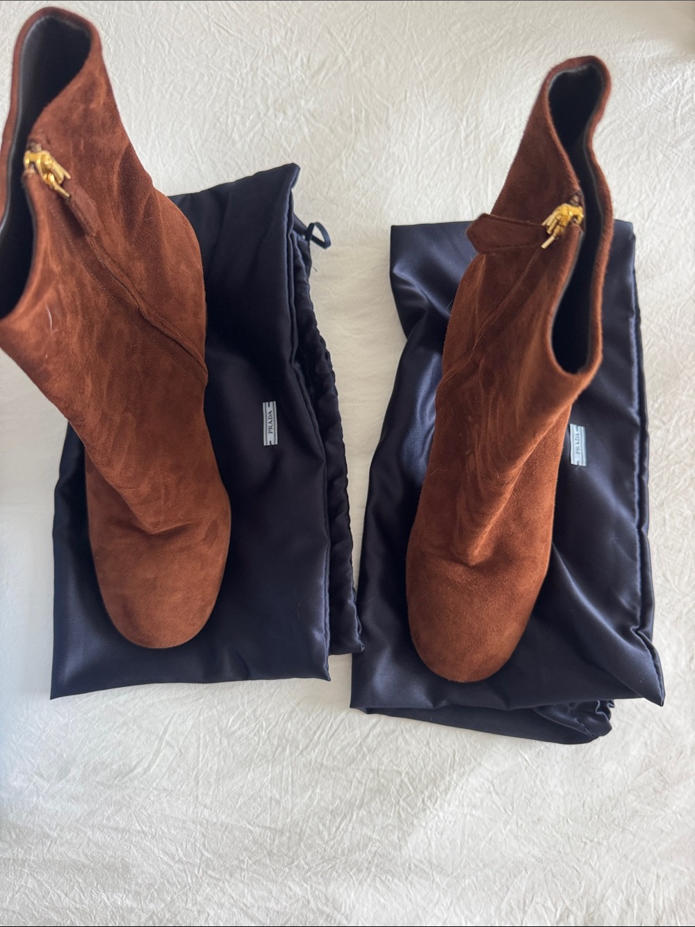 Prada Chestnut Brown Suede Block Heel Ankle Boots - Picture 7 of 10